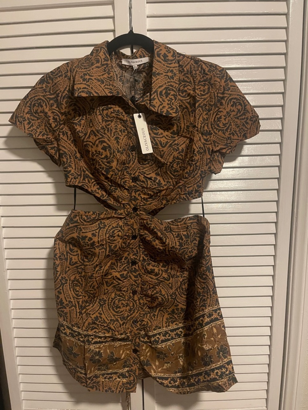 Olivaceous Brown & Black Backless Cutout Dress